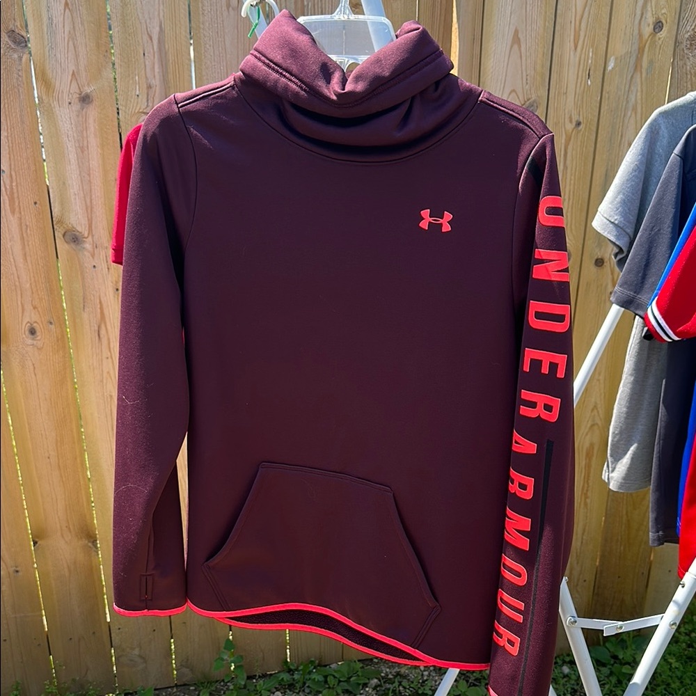Under Armour Burgundy Hoodie with Bright Red Details